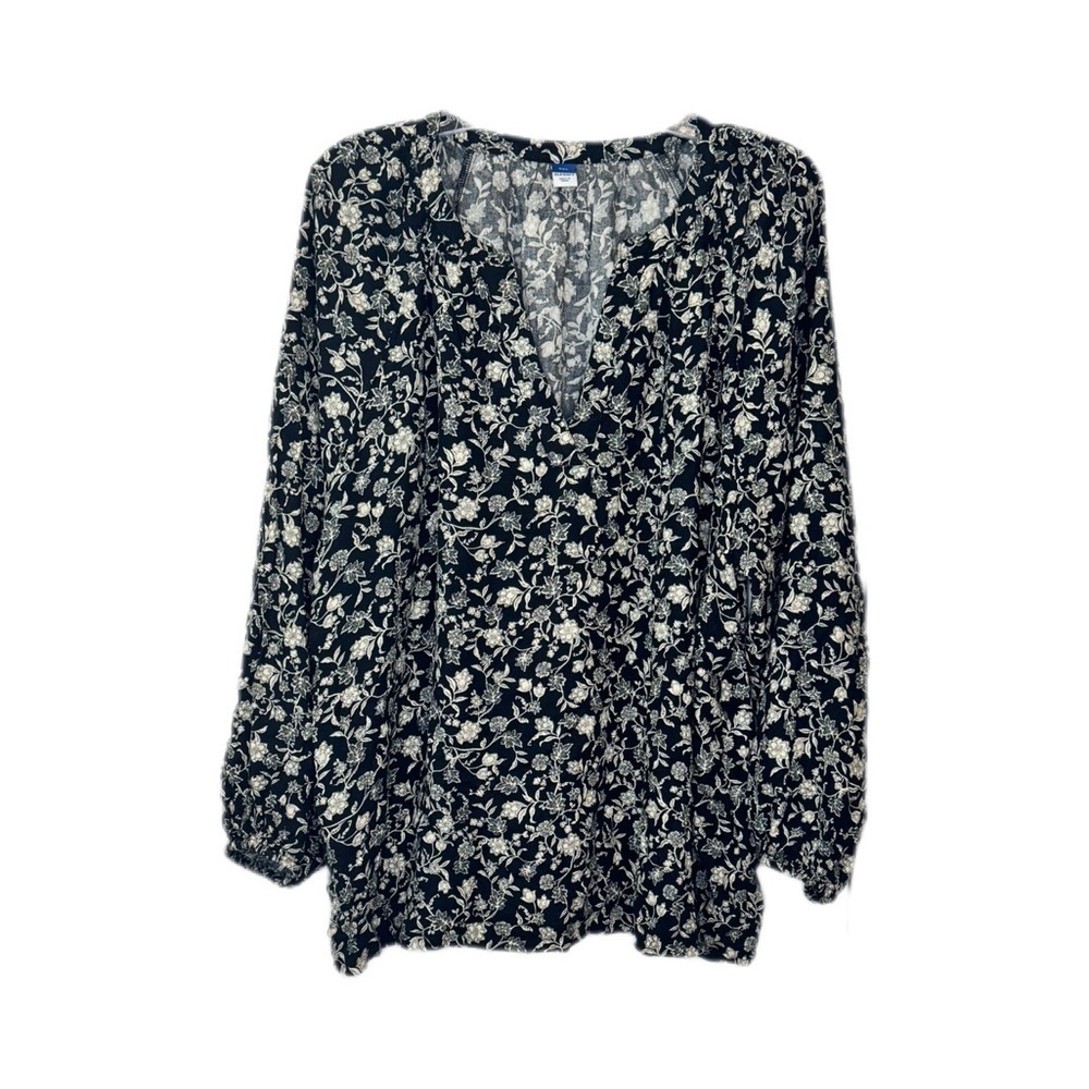 Old Navy Black and Cream Floral Blouse - Picture 1 of 4